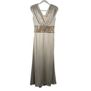 Tadashi Shoji Gold Sequin Maxi Dress Party Cocktail Wedding Guest Womens Medium